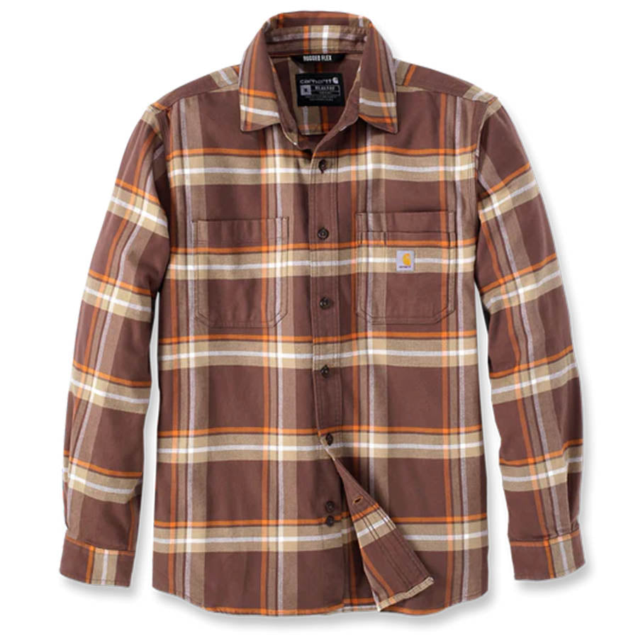 Carhartt Relaxed Fit Stretch Flannel Shirt Midweight - BROWN Checkered