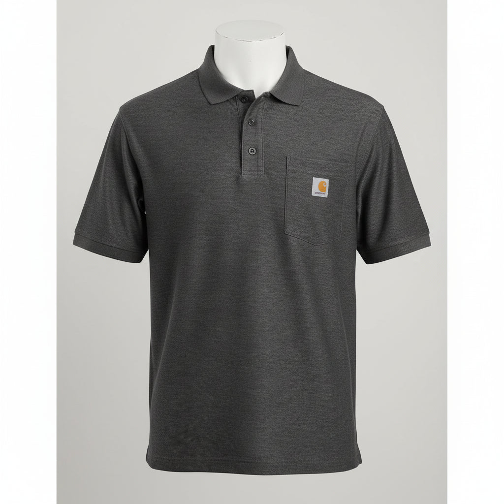 Carhartt loose fit midweight short-sleeve pocket polo with no-roll collar and chest Contractor’s Work Pocket in durable cotton/poly pique knit