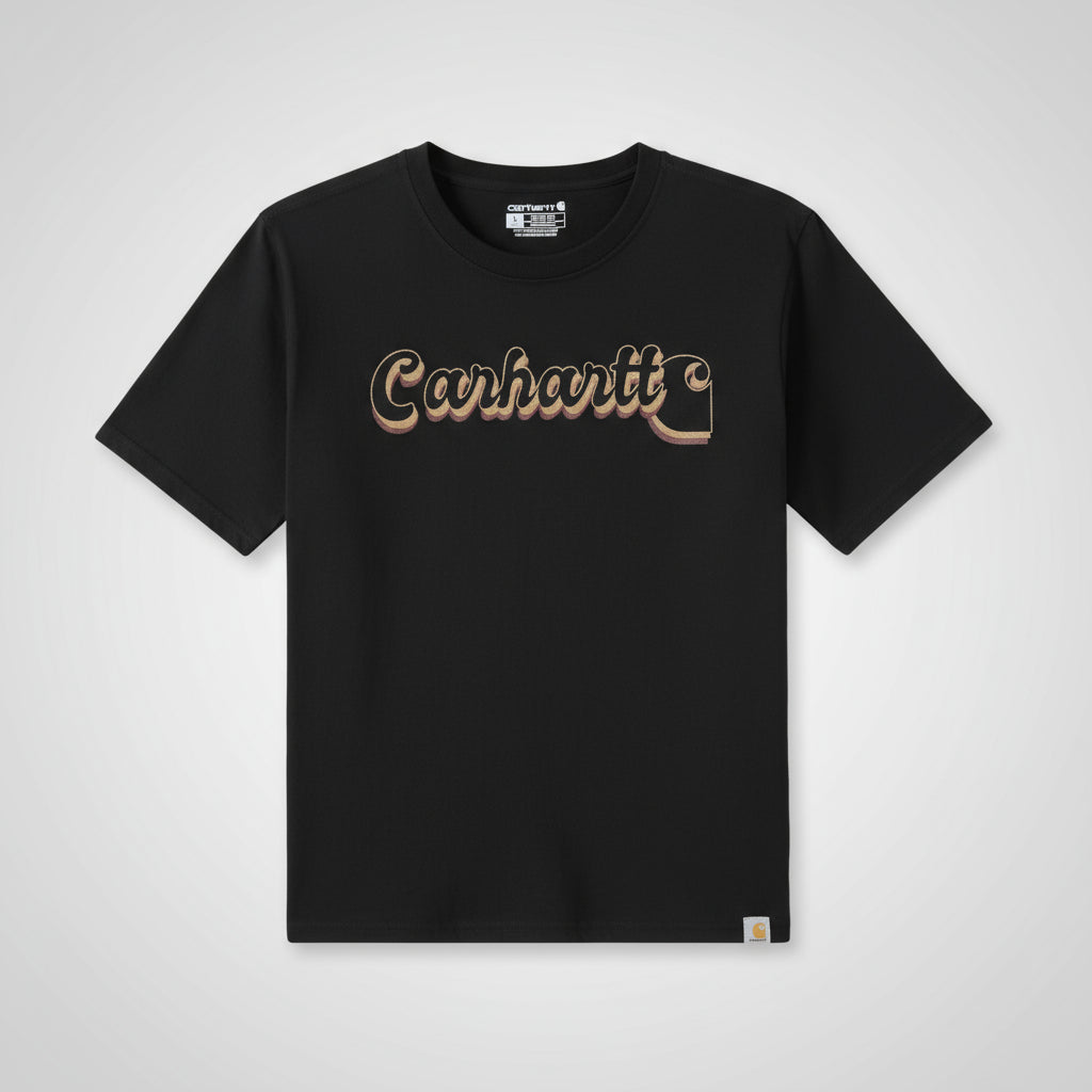 Black t-shirt with Carhartt logo on a white background