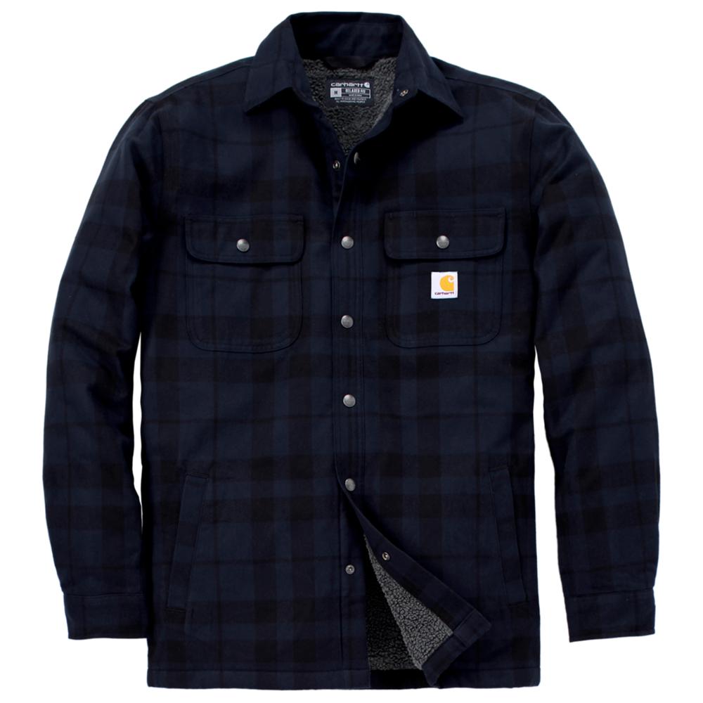 Carhartt Hubbard Plaid Shirt Jac 107017 | Sherpa-Lined Flannel Jacket - NAVY