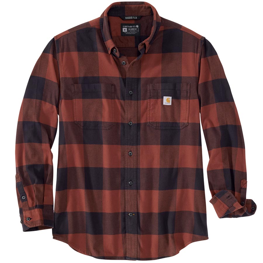 Carhartt Relaxed Fit Stretch Plaid Flannel Shirt - MINERAL RED Checkered