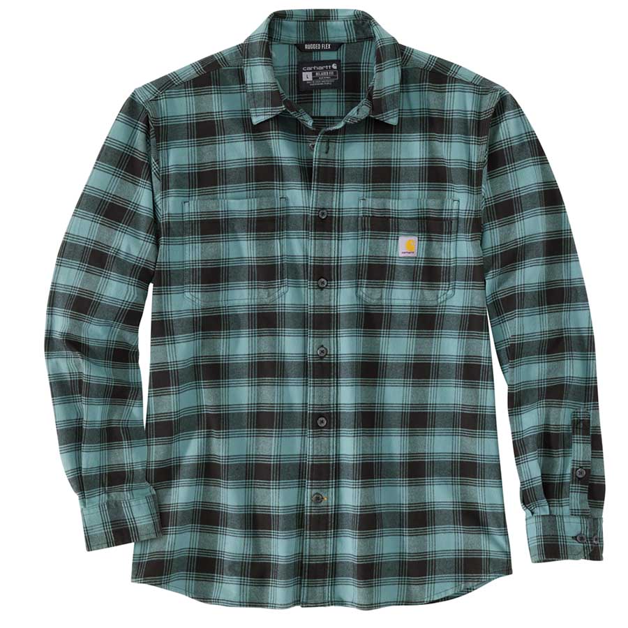 Carhartt Relaxed Fit Stretch Flannel Shirt Midweight - SEA PINE GREEN