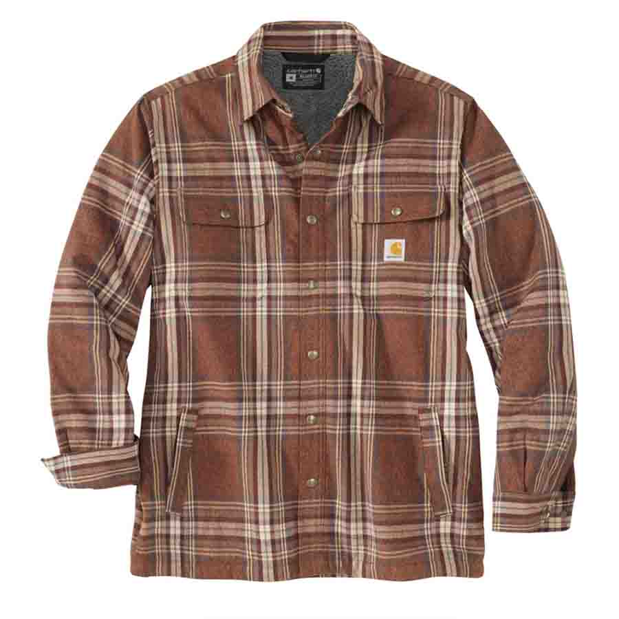 Carhartt HEAVYWEIGHT FLANNEL SHERPA LINED Plaid Shirtjac - BURNT SIENNA