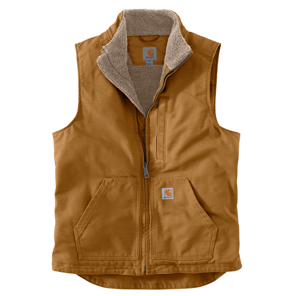 Carhartt Washed Duck Sherpa Lined Mock Neck Vest 104277 - BROWN