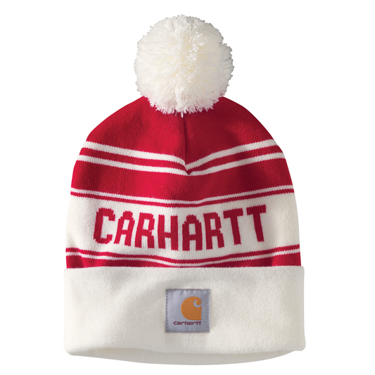 Carhartt Knit Pom-Pom Cuffed Beanie - Red / White