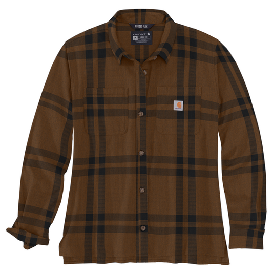Carhartt Women's Rugged Flex™ Loose Fit Midweight Flannel Long Sleeve Shirt – 105989 - Brown/Black SOFT FIBRE