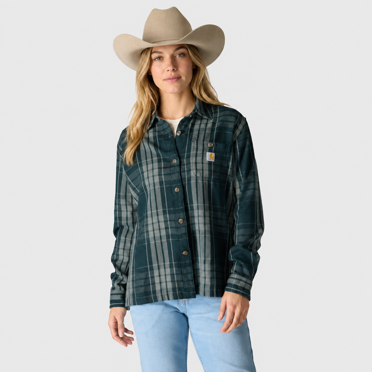 Carhartt Women's Loose Fit Twill Plaid Shirt – 107136 - GREEN