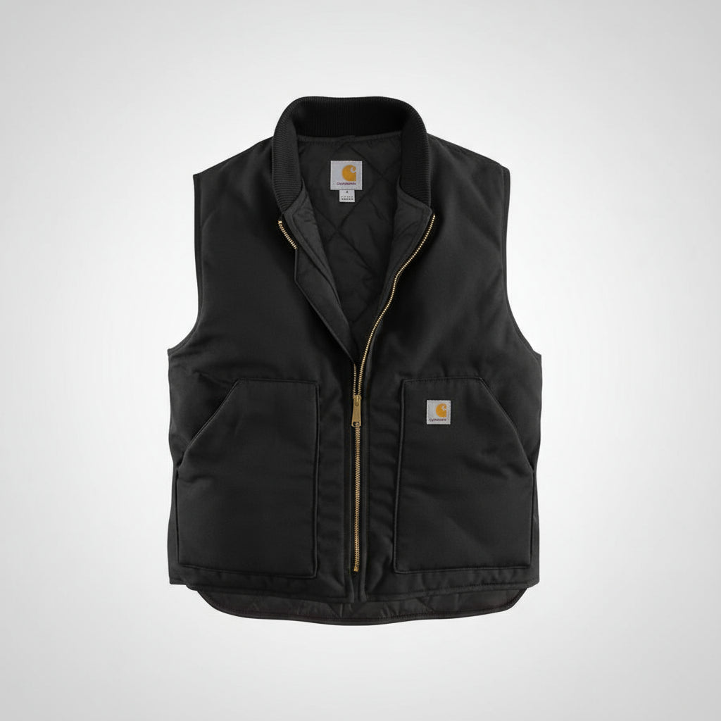 Black vest with Carhartt logo on a white background