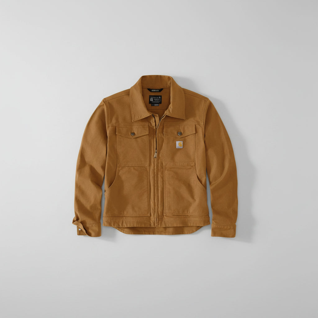 Brown jacket with Carhartt logo on a white background