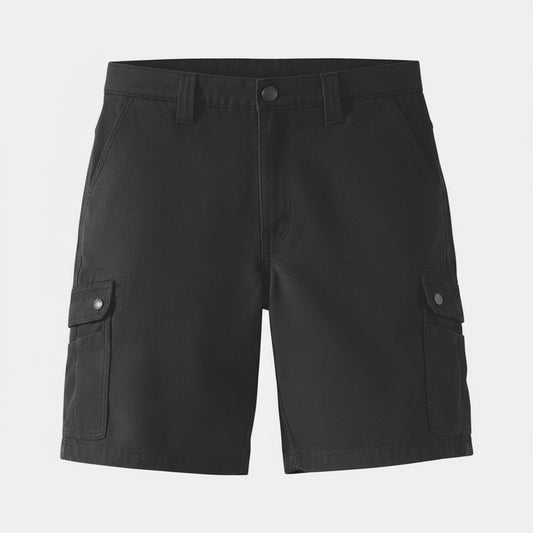 Black cargo shorts with Carhartt logo on a white background