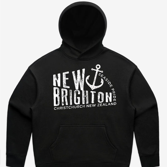 Women's custom relax hoodie - New Brighton Script 1 - BLACK