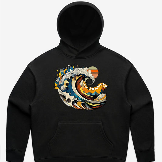 Women's custom relax hoodie- New Brighton Wave 1 - BLACK