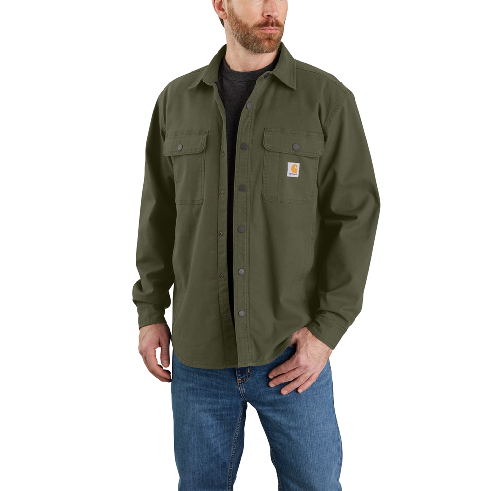 Carhartt Windham Shirt Jac 105419 | Rugged Flex Canvas Fleece-Lined Jacket - BASIL GREEN