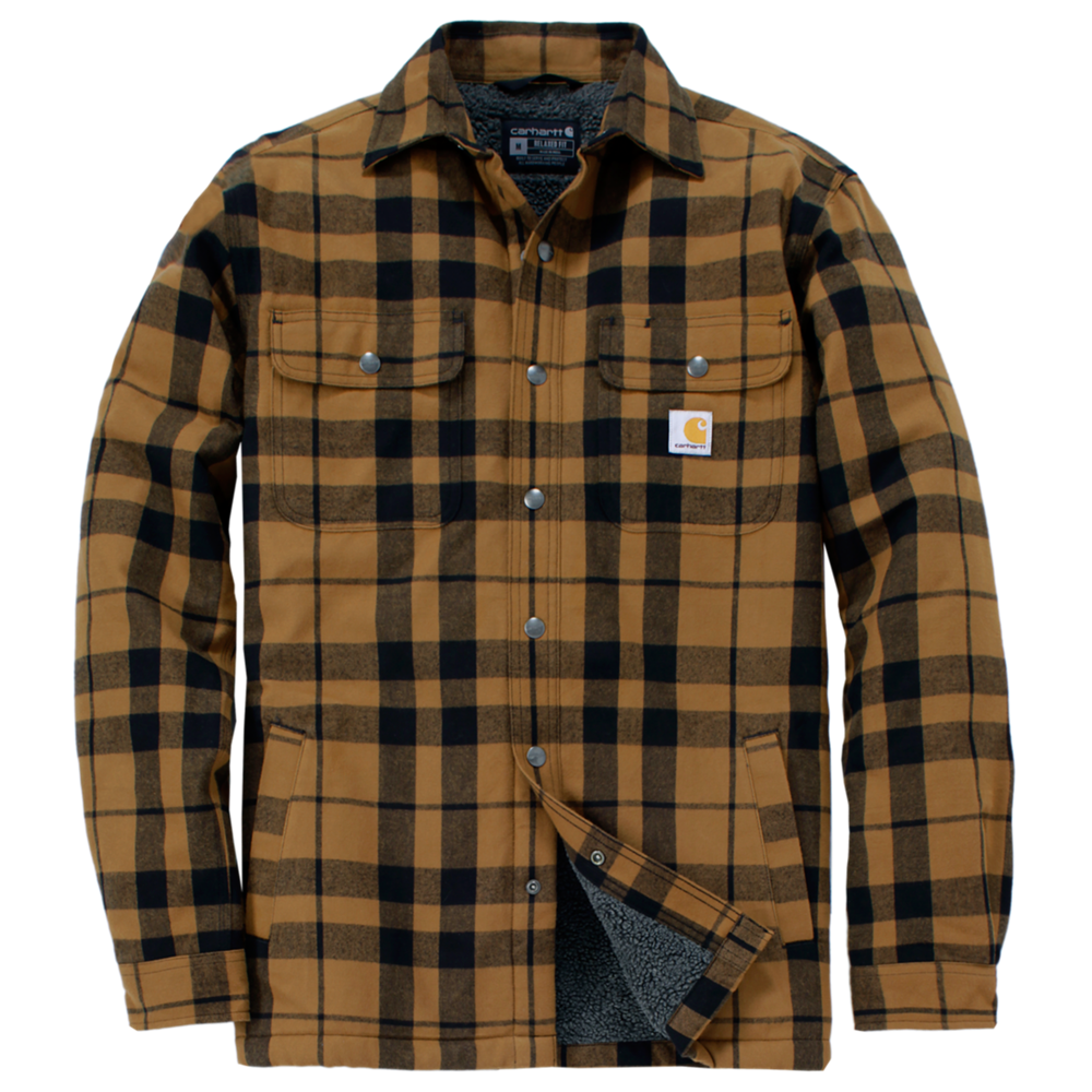 Carhartt Hubbard Plaid Shirt Jac 107017 | Sherpa-Lined Flannel Jacket - BROWN/BLACK