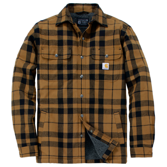 Carhartt Hubbard Plaid Shirt Jac 107017 | Sherpa-Lined Flannel Jacket - BROWN/BLACK