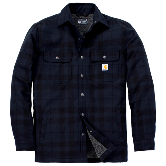 Carhartt Hubbard Plaid Shirt Jac 107017 | Sherpa-Lined Flannel Jacket - NAVY