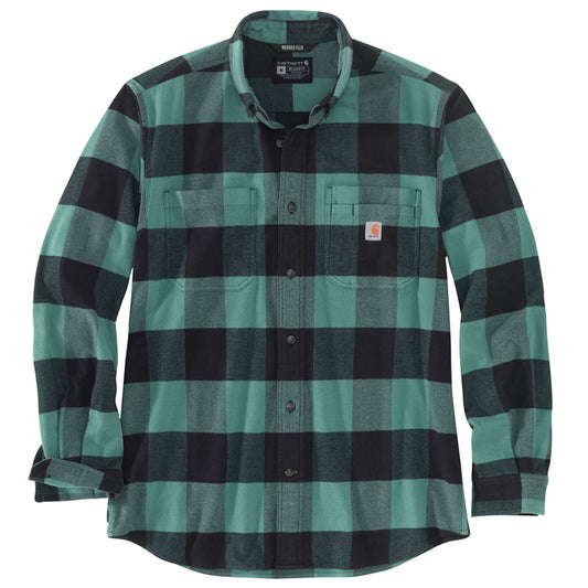 Carhartt Relaxed Fit Stretch Plaid Flannel Shirt - SLATE GREEN