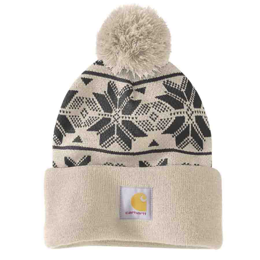 Carhartt Knit Pom Jacquard Beanie - OAT MILK