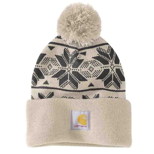 Carhartt Knit Pom Jacquard Beanie - OAT MILK