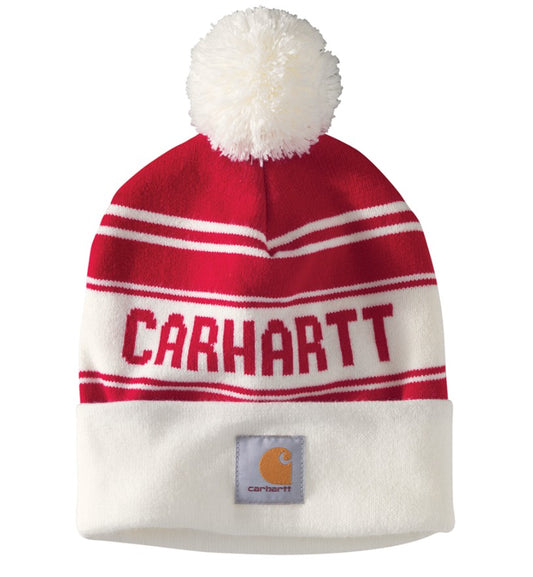 Carhartt KNIT POM-POM Cuffed Beanie - WHITE / RED